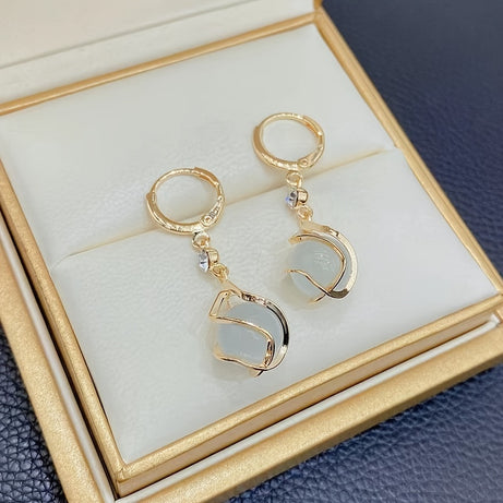 Faux Moonstone Bead Rhinestone Decor Earrings, Copper Jewelry For Women, Trendy Party Jewelry, Christmas Halloween Gift, New Year's Gift, Valentine's Day Gift For Women Mom Family Friends