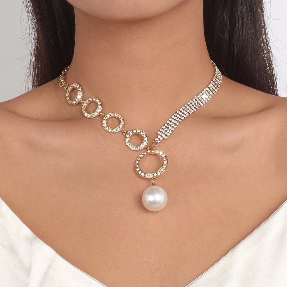 Faux Pearls Pendant Necklace With Tennis Chain Dainty Wedding Bridal Bridesmaid Jewelry For Women And Girls