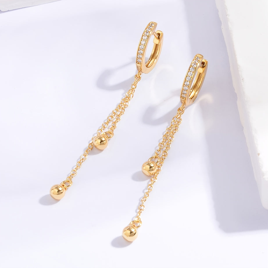 Chic Golden Tassel Bead Earrings 18K Gold Plated Jewelry Gift Women Accessories