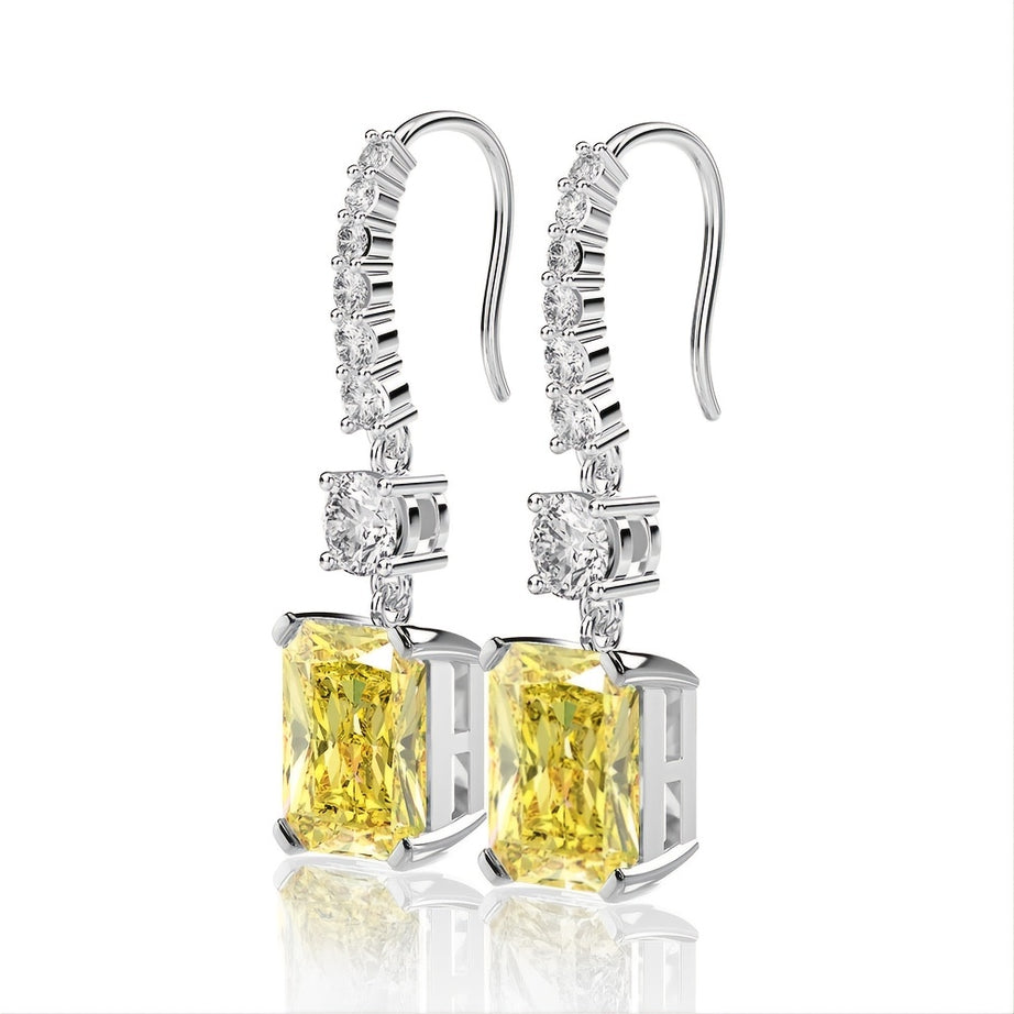 Square 4-Prong Zircon Drop Dangle Earrings 18K Gold Plated Luxury Jewelry For Women 1Pair