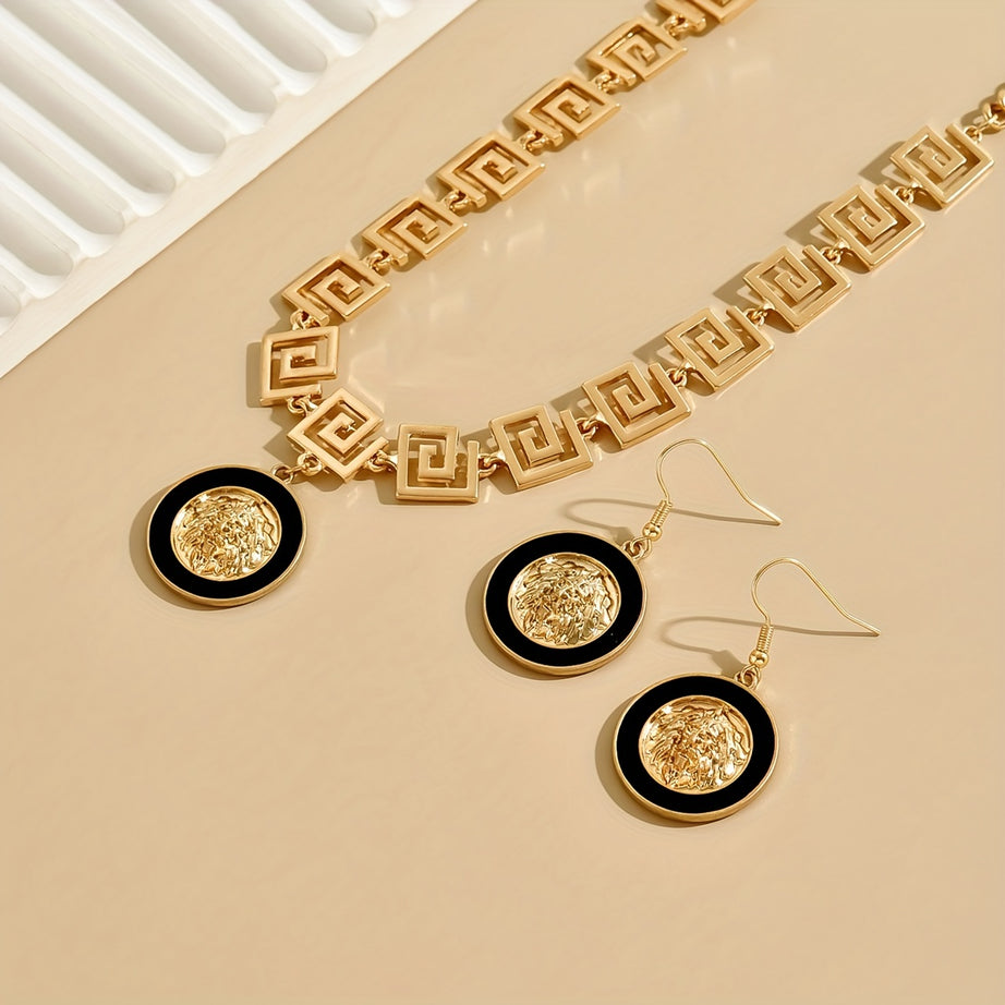 1 Pair Of Earrings + 1 Necklace Stylish Jewelry Set 18k Gold Plated Symbol Of Fashion And Nobility Match Daily Outfits Suitable For Men And Women