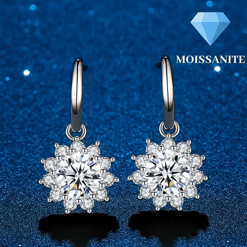 1 Pair Shiny Moissanite Drop Earrings Sunflower Shape Moissanite Elegant Hook Earrings Gift For Women Valentines / Mother's Day / Christmas / Birthday