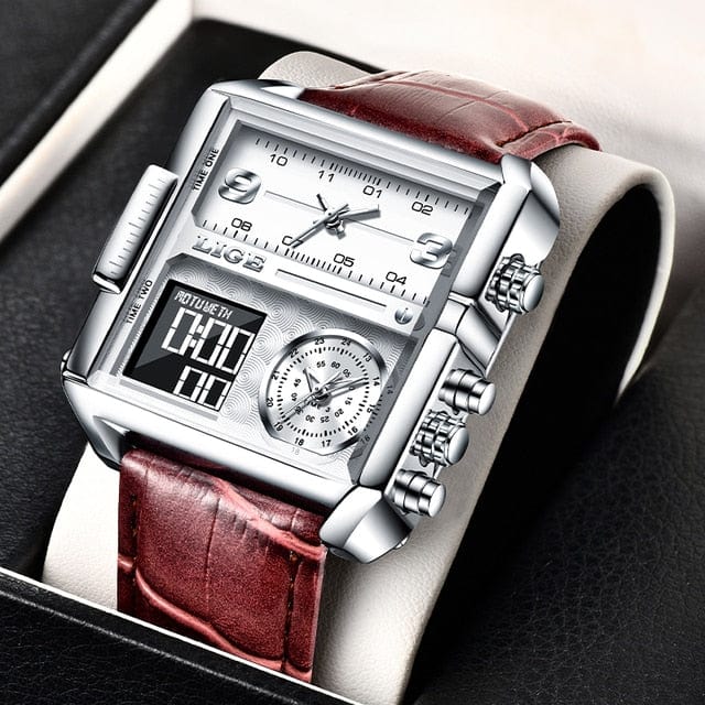 Trade Castle Brown  white / Russian Federation LIGE Watches For Men Luxury Original Gold Quartz Clock Sports Waterproof Steel Band Wrist Watch Quartz Clock Relogio Masculino