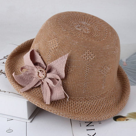 Trade Castle Summer items Brown / One size 57cm Women'S Hats Korean Version Of The Fashion Alice Along The Flower Knitted Women'S Hats Sun Hats