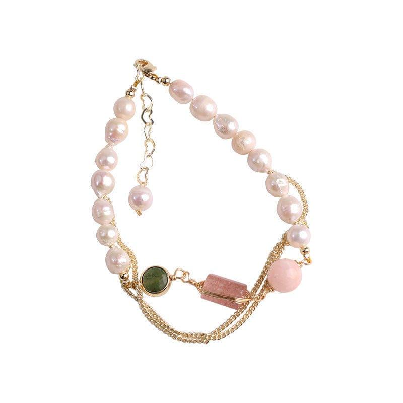 Trade Castle womens Pink Women's Natural Freshwater Pearl Strawberry Crystal Bracelet
