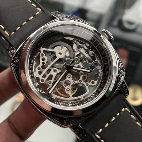 tradecastle mens Black Mechanical hollowed-out watches