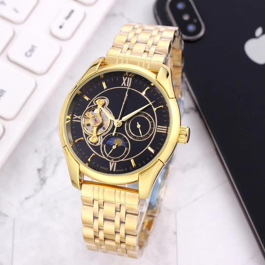 tradecastle mens Gold black New mechanical watches