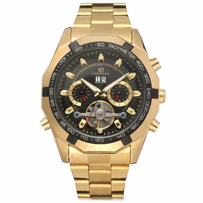tradecastle mens Golden black Gold Watches Men