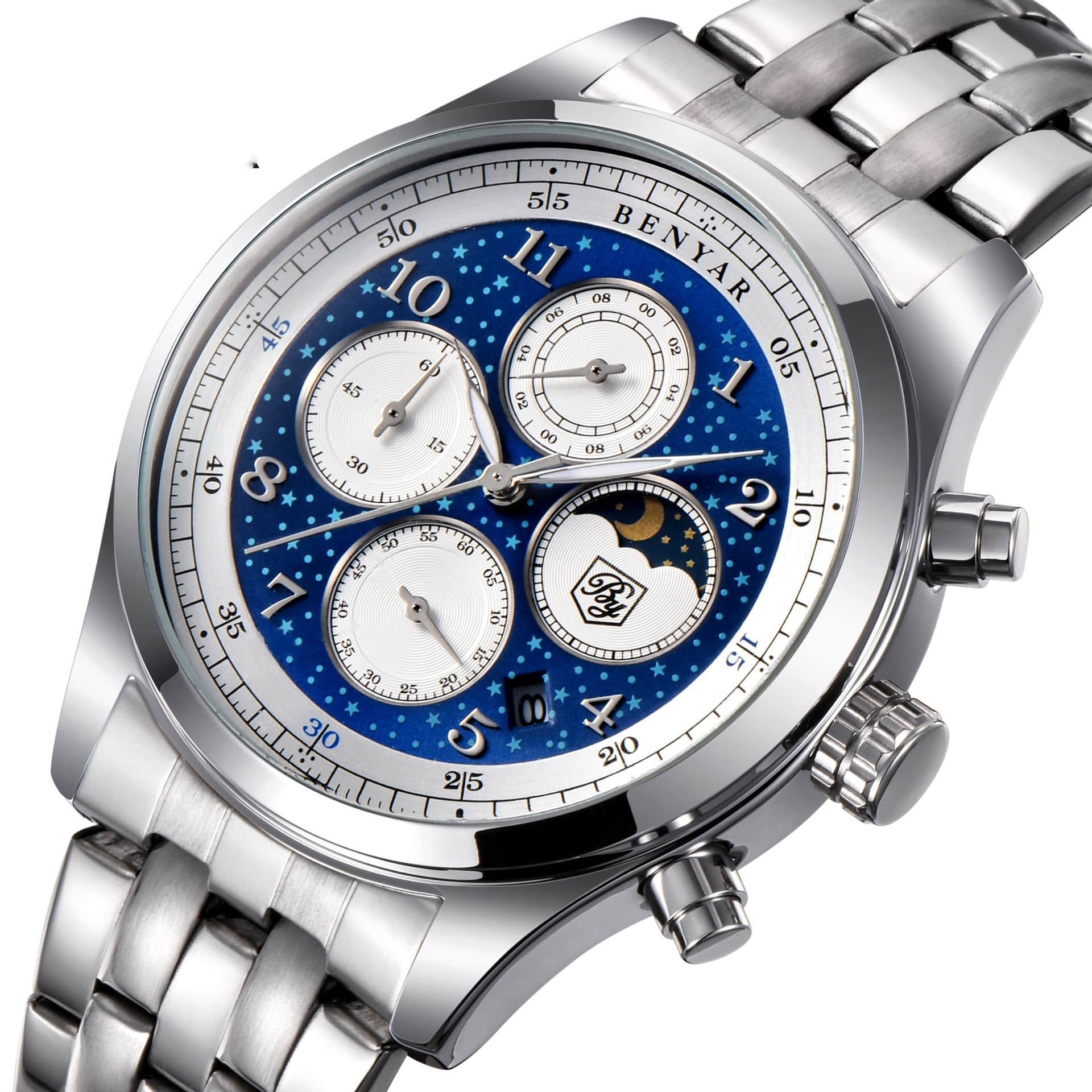 tradecastle mens Steel belt medium blue Belt men's watch watches men's quartz watches