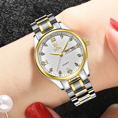 tradecastle womens Gold Silver New Couple Models A Pair Of Watches Men's and Women's Watches Waterproof Watches
