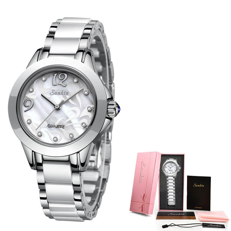 tradecastle womens Silver white Ceramic Ladies Watches Exquisite High-end Watches